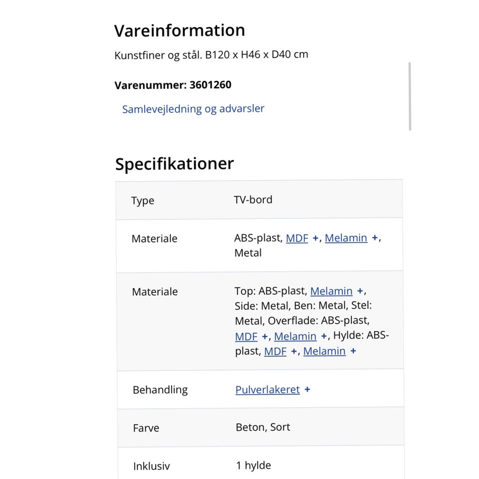 Tv-bænk, b: 120 d: 40 h: 46