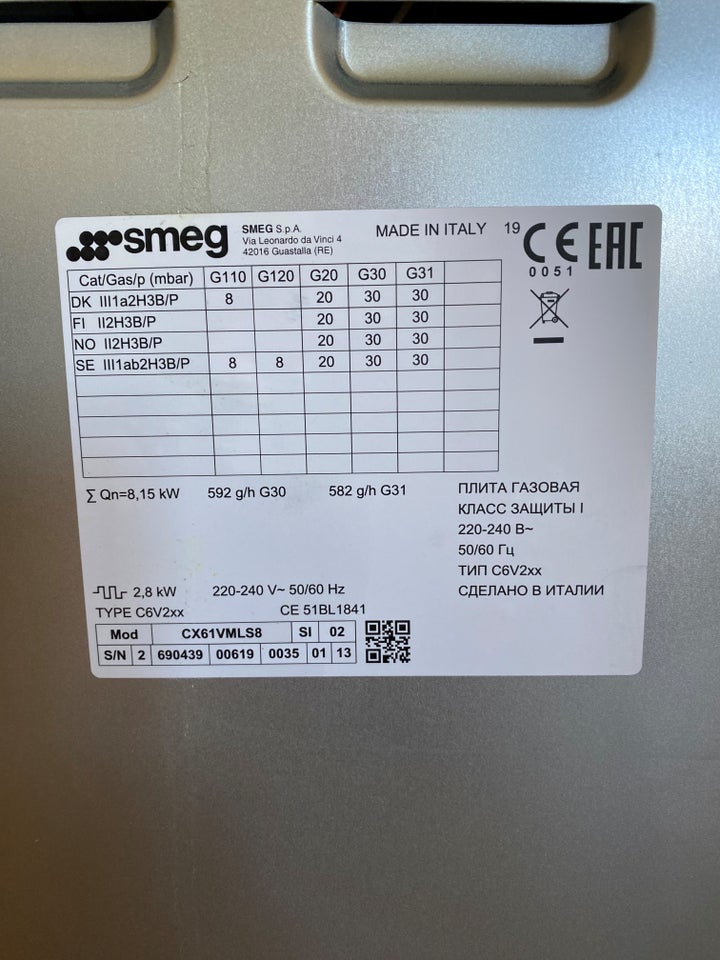 Gaskomfur Smeg CX61VMLS8 b: 60 d: