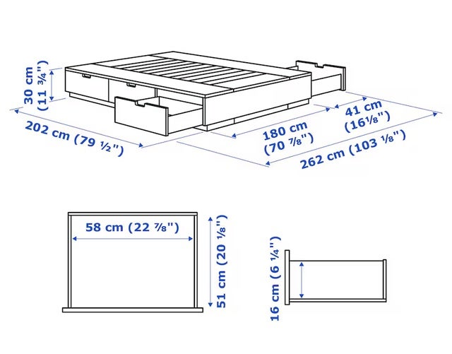 Sengeramme, IKEA, b: 180 l: 200 h: 30