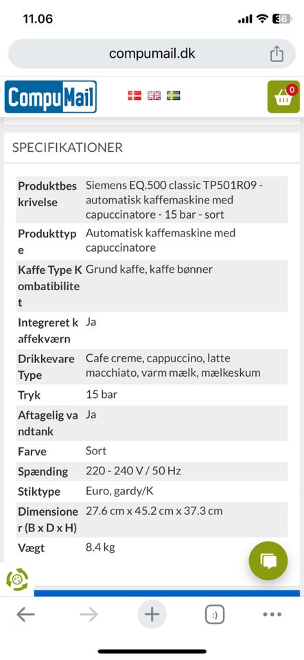 Siemens automatisk kaffemaskine 