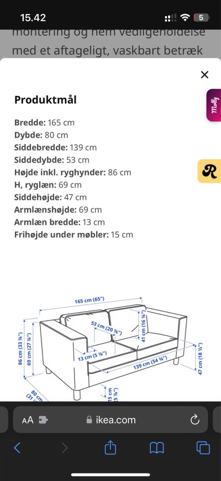 Sofa, stof, 2 pers.