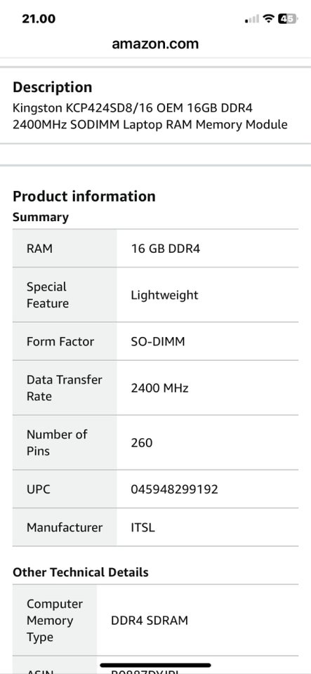 Kingston 16x2 gb DDR4 SDRAM