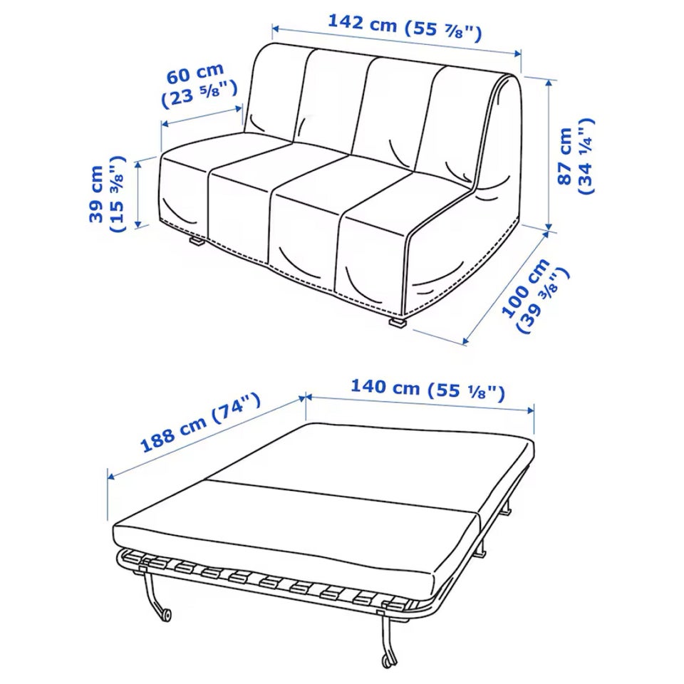 Sovesofa Ikea b: 140 l: 188 h: 39