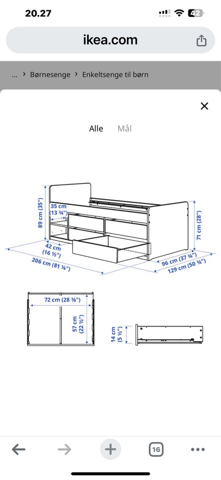 Juniorseng Hvid Ikea seng med 4