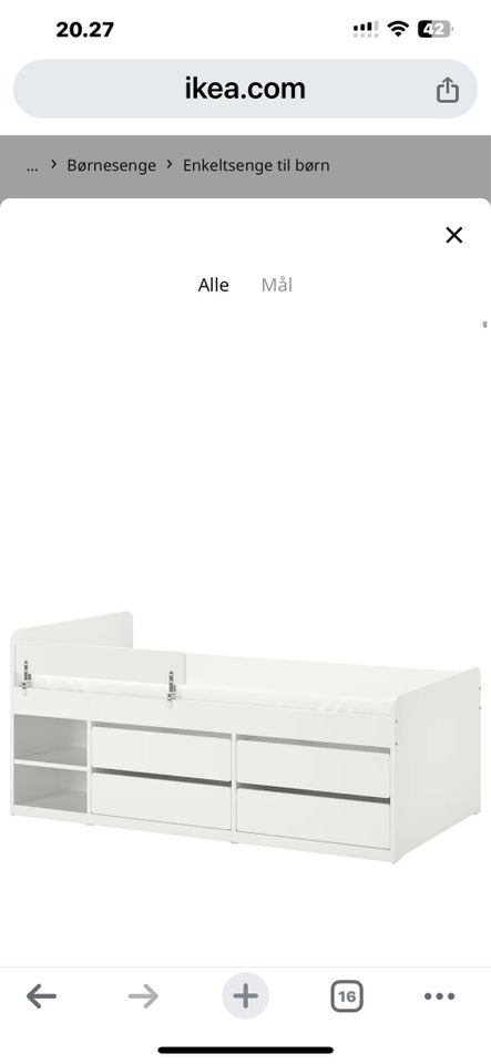 Juniorseng Hvid Ikea seng med 4