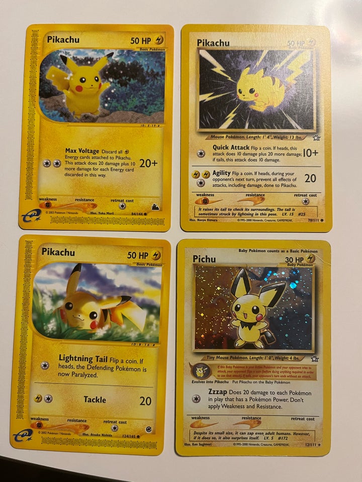 Samlekort, 7 stk. Pokemon Pichu og