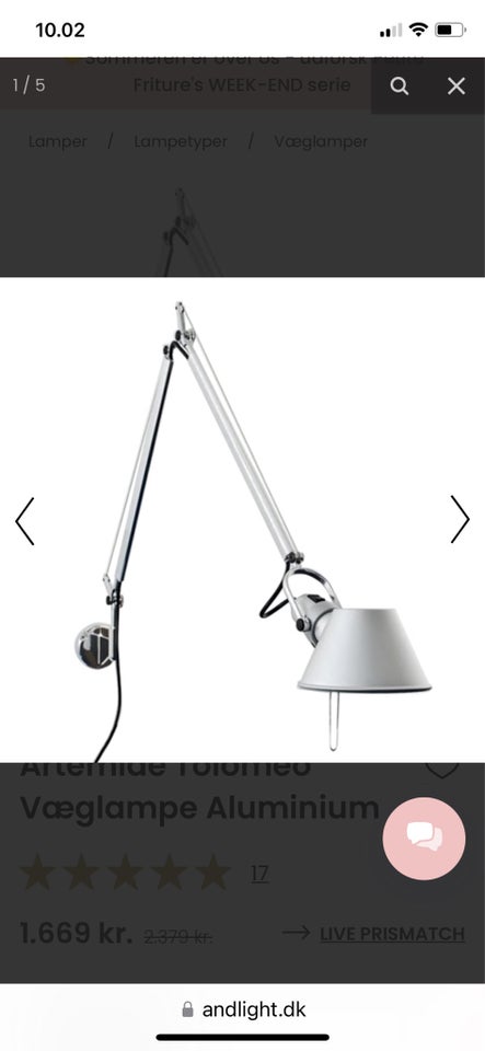 Anden arkitekt Tolomeo Væg lampe