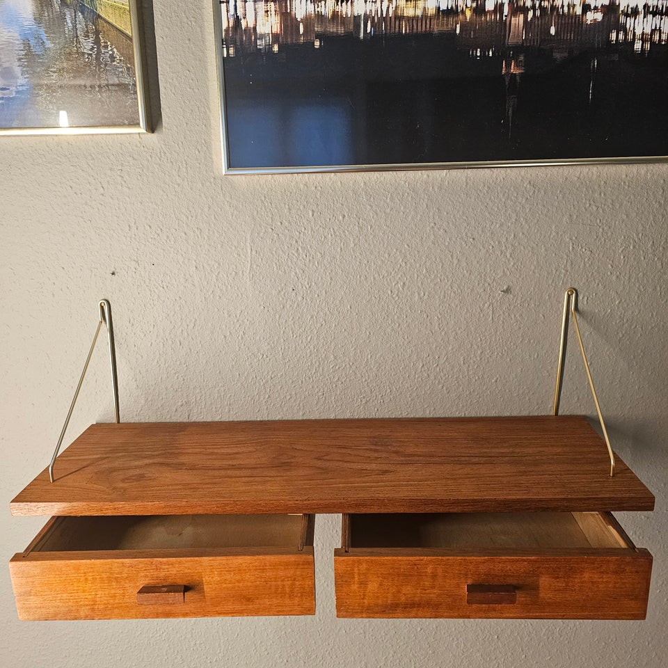 Teak hylde med skuffer Retro