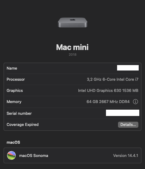 Mac mini 2018 32 GHz