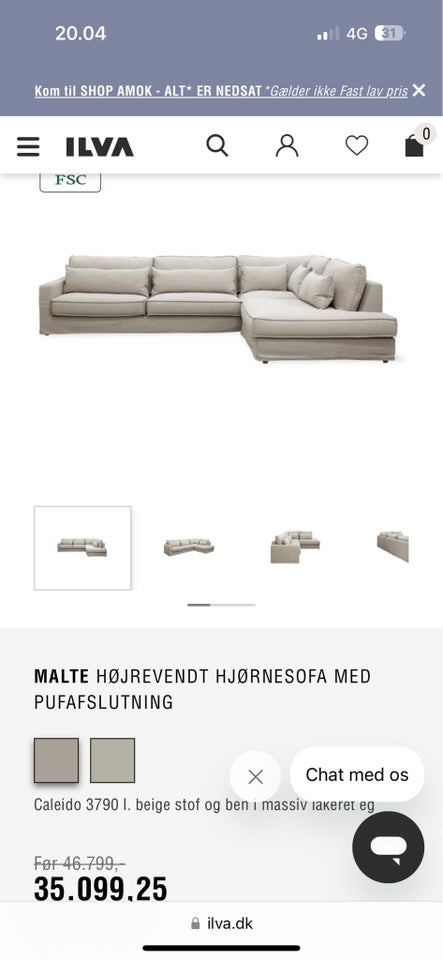 Hjørnesofa stof 6 pers