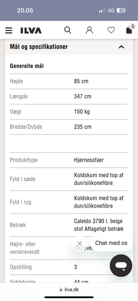 Hjørnesofa stof 6 pers