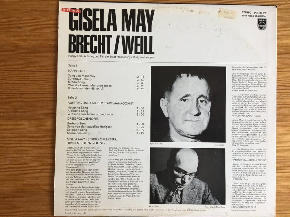 LP, Gisela May, Brecht / Weill