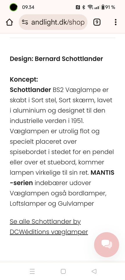 Væglampe, Schottlander Mantis BS 2