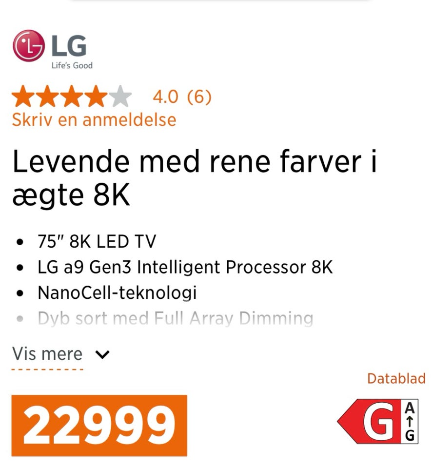 LG 75” 8K NANOCELL TV , b: 1673 d: 359