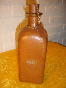 Glas Cognac flaske i læder