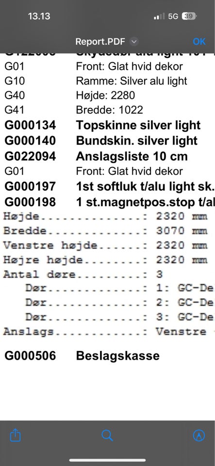 Højskab, b: 307 h: 232