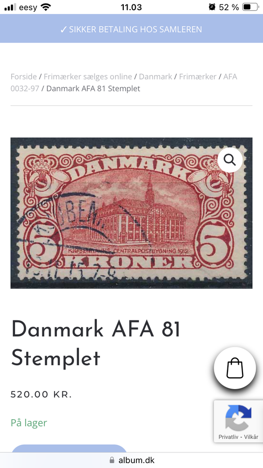 Danmark, stemplet, AFA 81