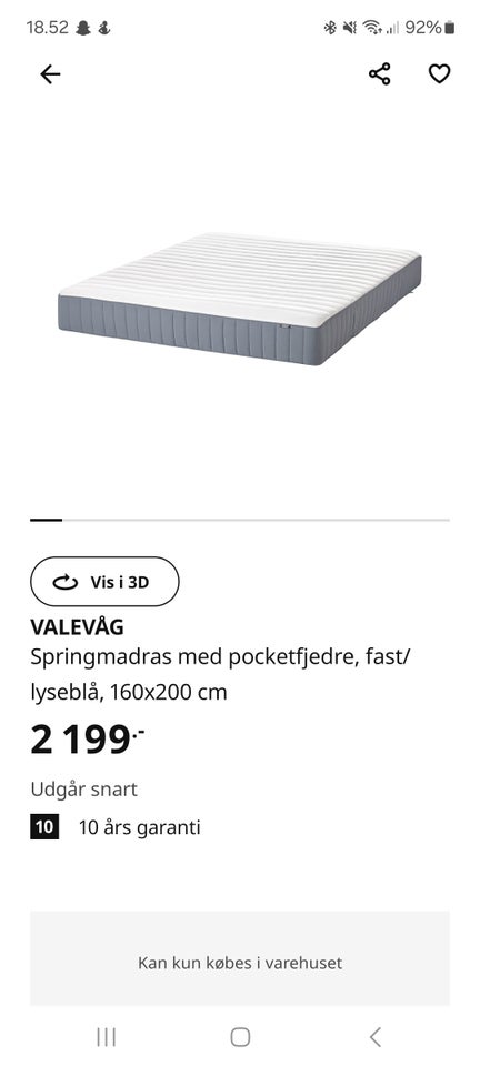 Dobbeltseng, Ikea, b: 160 l: 200 h: