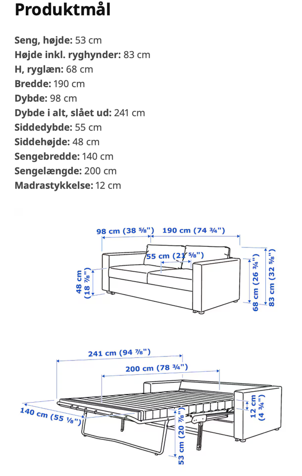 Sovesofa, IKEA, b: 98 l: 190 h: 83