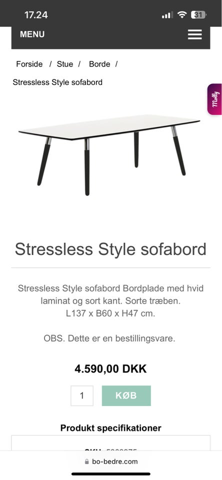 Sofabord, Stressles, laminat