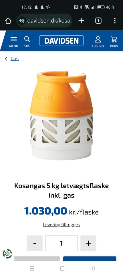 Tilbehør, 5kg letvægt gasflaske