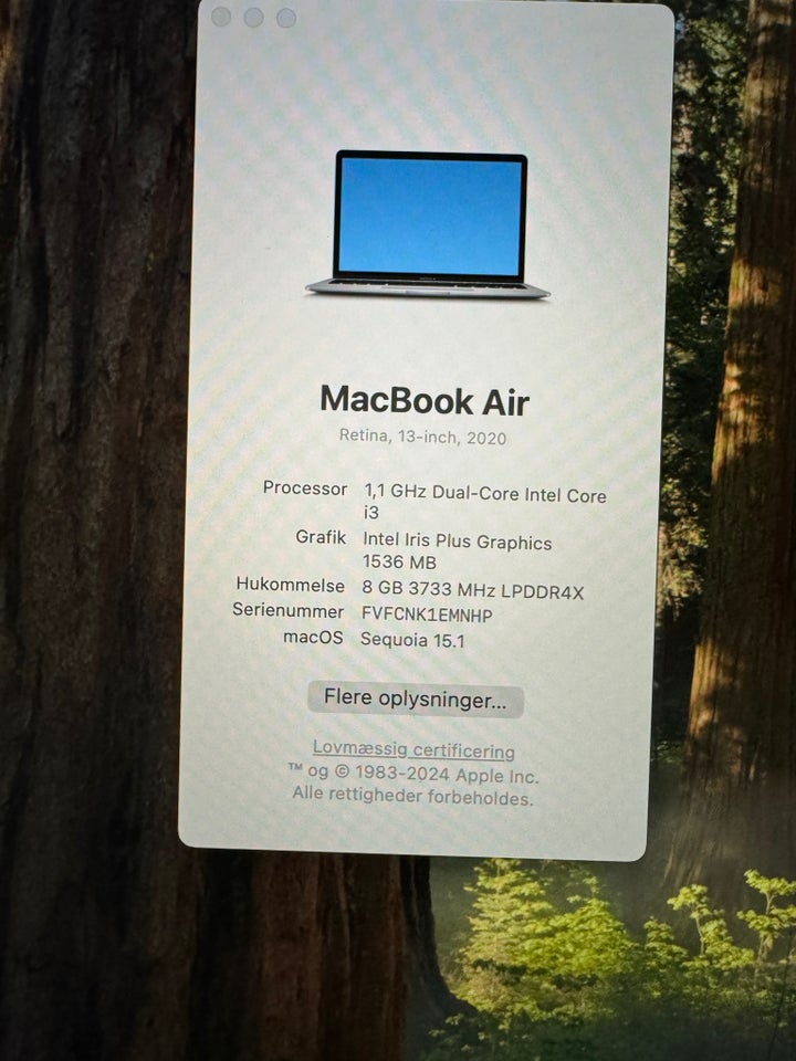 MacBook Air, A2179, 1,1 Dual-core