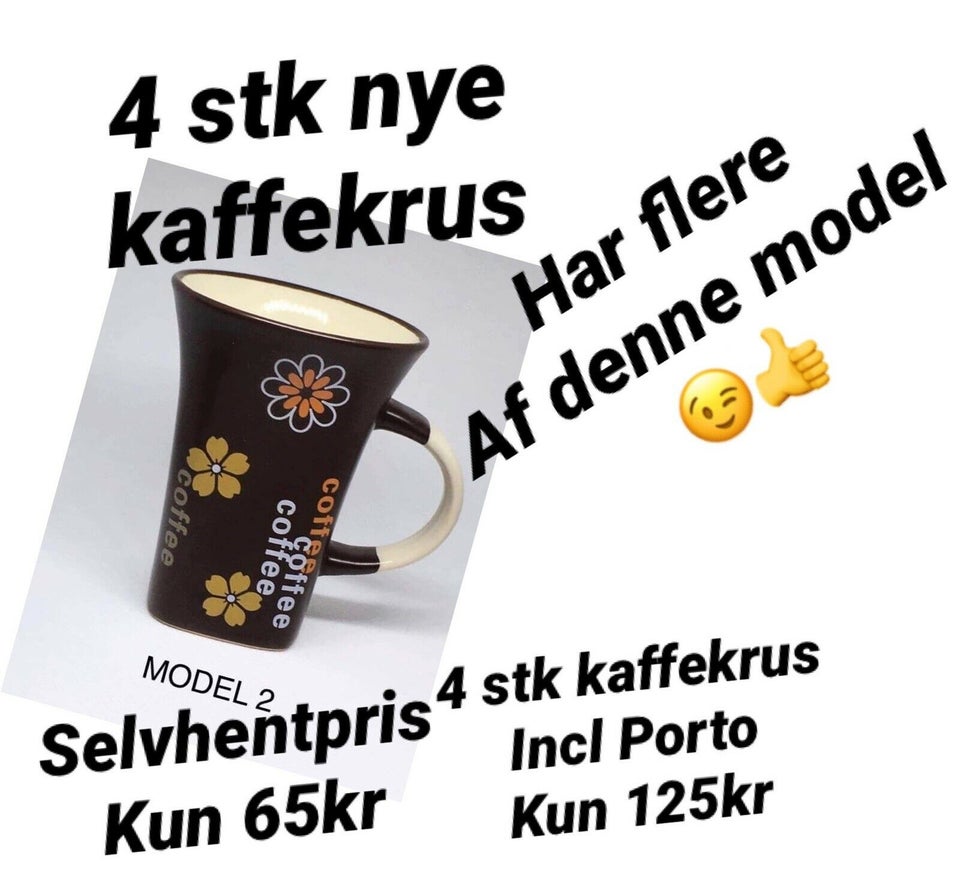 Porcelæn 4 stk fede kaffekrus NYE