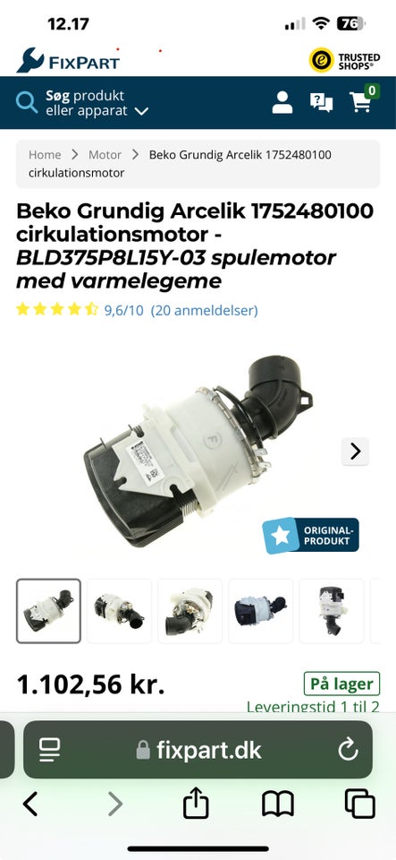 Beko Spulemotor med varmeelement