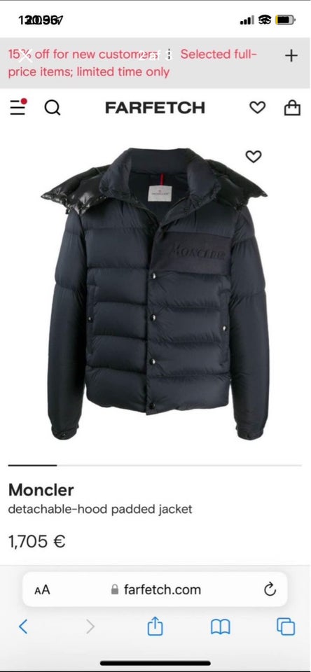 Dynejakke str M Moncler