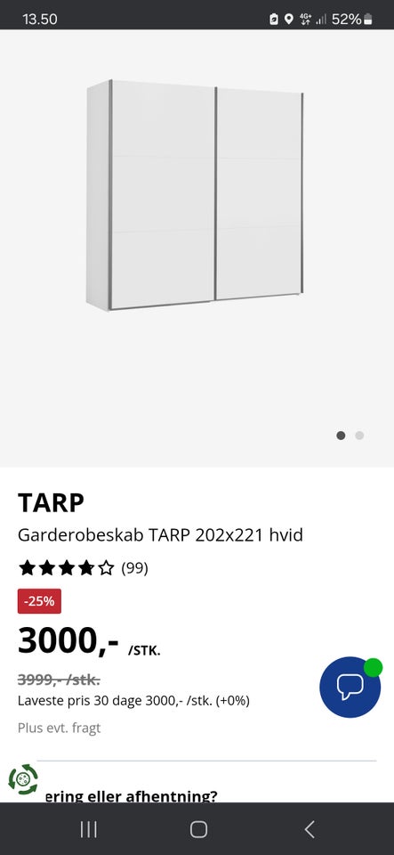 Klædeskab Jysk b: 202 d: 61 h: 220