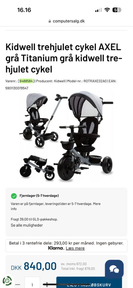 Unisex børnecykel trehjulet