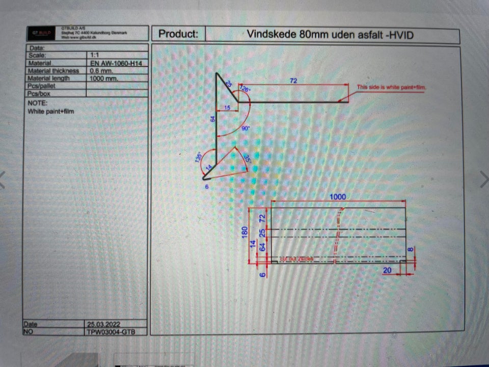 Vindskede 80mm u asfalt - hvid