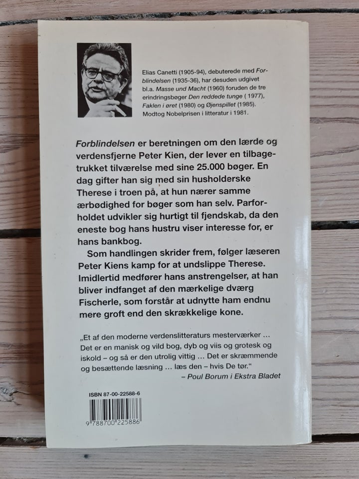 Forblindelsen, Elias Canetti,