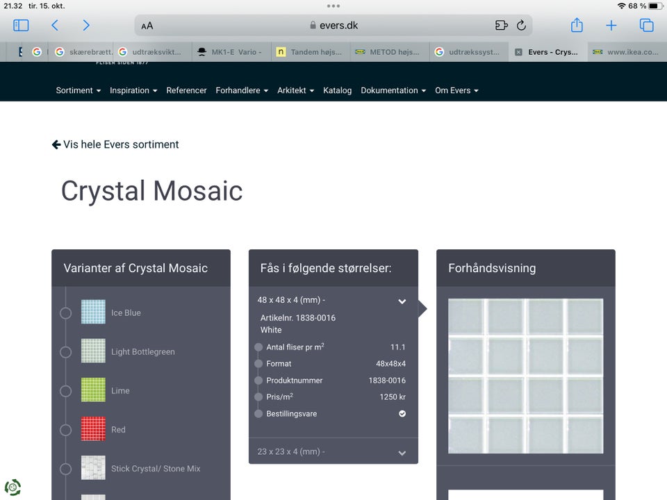 Mosaik, b: 47 l: 47, 2,5 kvm