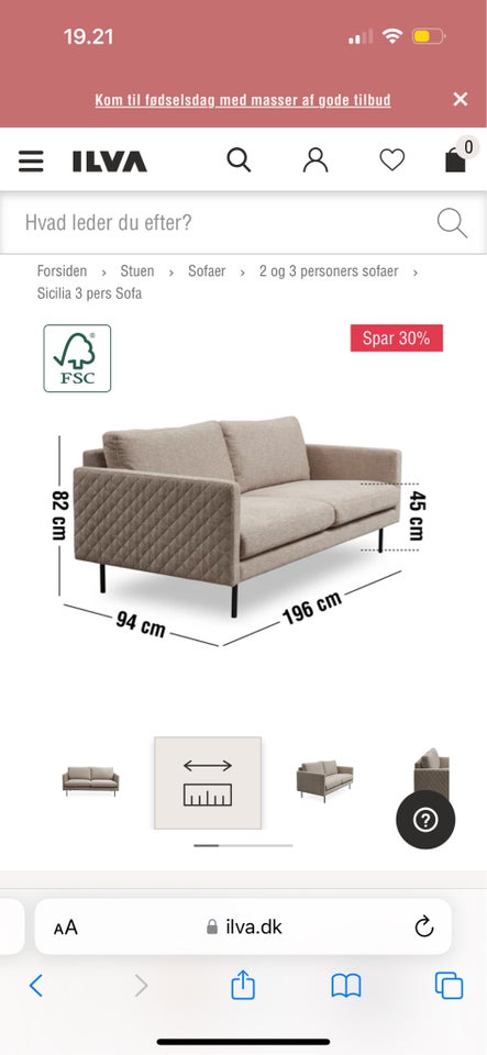 Sofa stof 3 pers