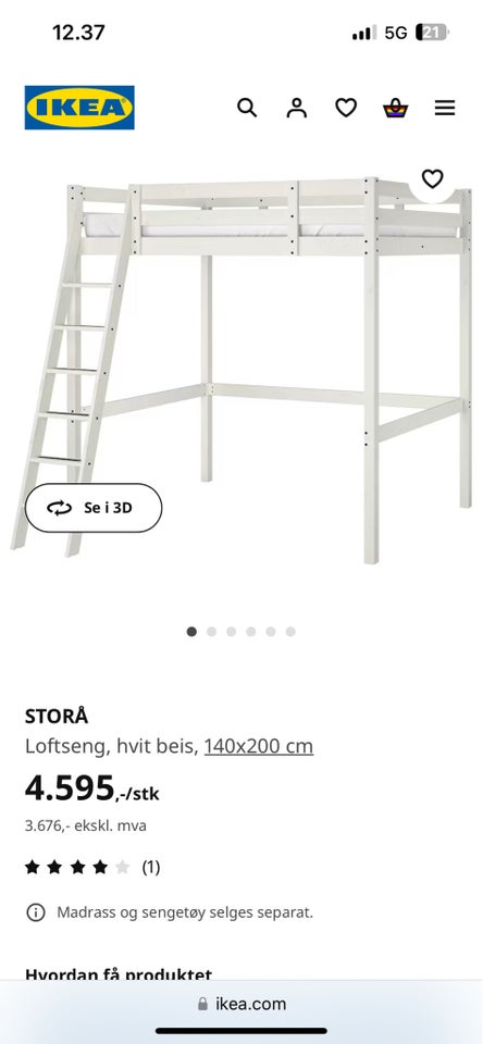 Loftsseng Ikea b: 140 l: 200