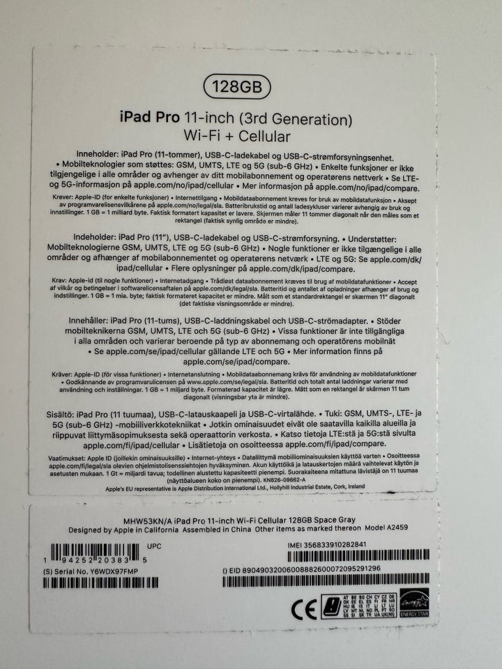 iPad Pro 3, 128 GB, sort