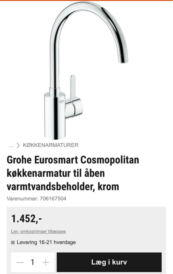 Køkkenarmatur, Grohe, Krom