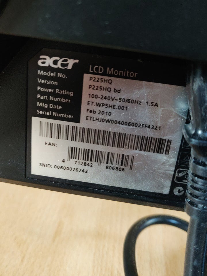 Acer, fladskærm, P225HQ