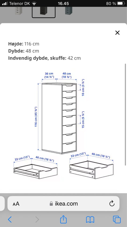 Kommode, finer, b: 36 d: 48 h: 116