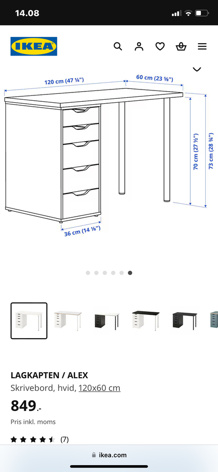 Skrivebord Ikea b: 120 d: 60 h: 73