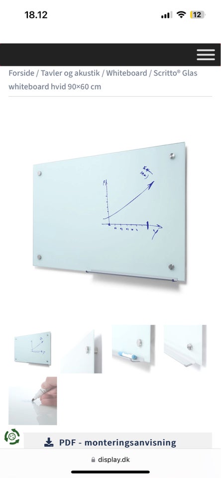 Glas whiteboard tavle 60x90 cm