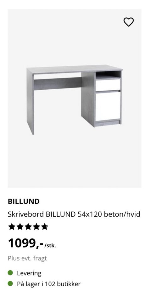 Skrivebord, Billund, b: 120 d: 54 h: