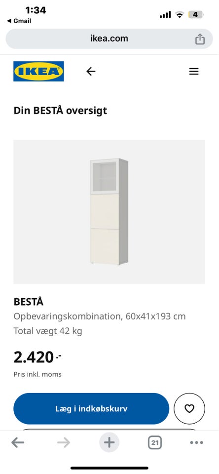 Vitrineskab, IKEA BESTA, b: 60 d: 41