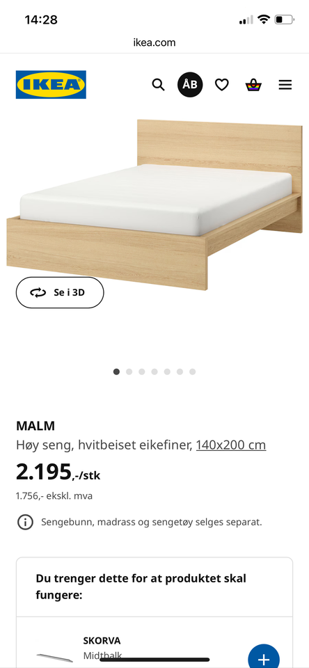 Dobbeltseng, IKEA, b: 140 l: 200