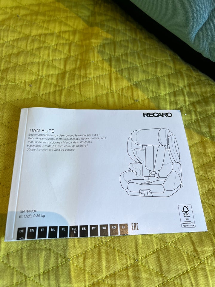 Autostol, op til 36 kg , Recaro Tian