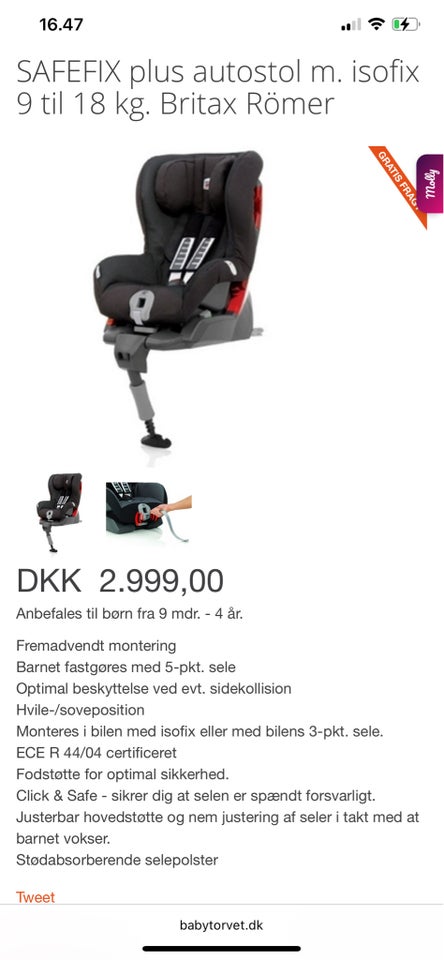 Autostol, op til 18 kg , Britax Römer