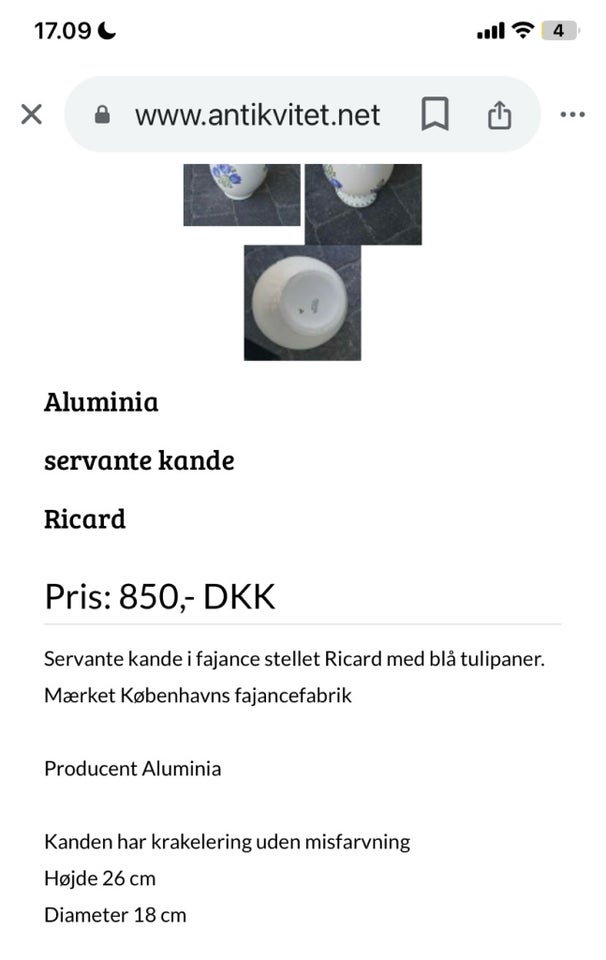 Fajance, Servantekande, Aluminia