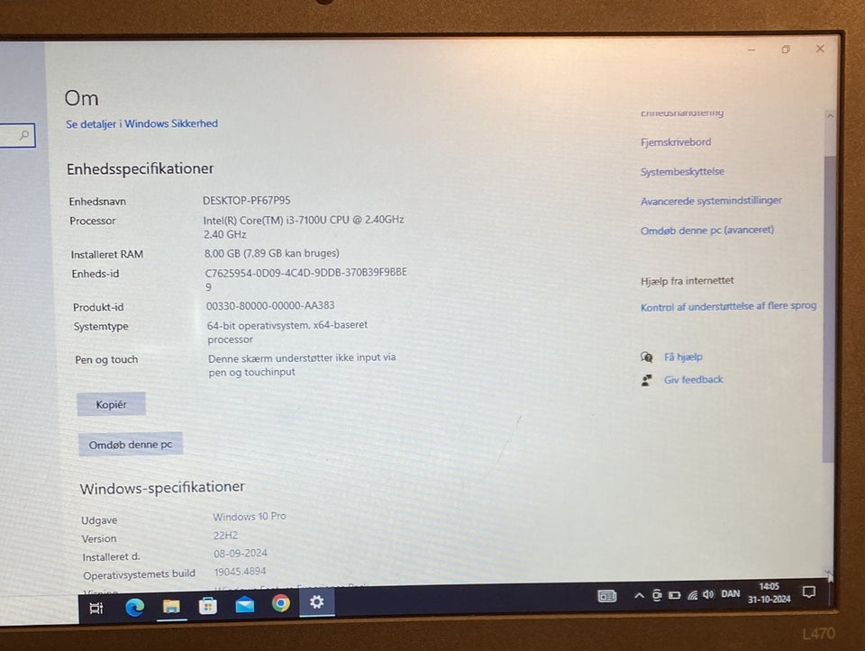 Lenovo ThinkPad L470, 2.4 GHz, 8 GB