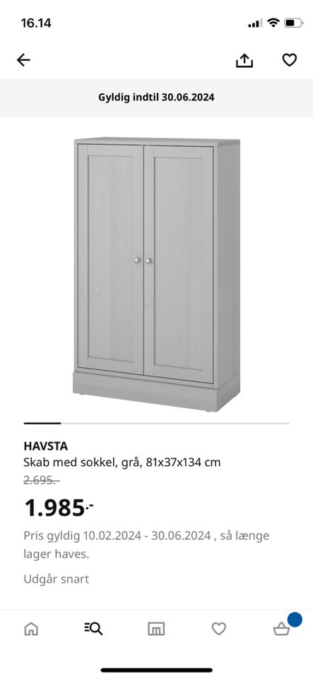 Andet skab Ikea b: 81 d: 37 h: 134